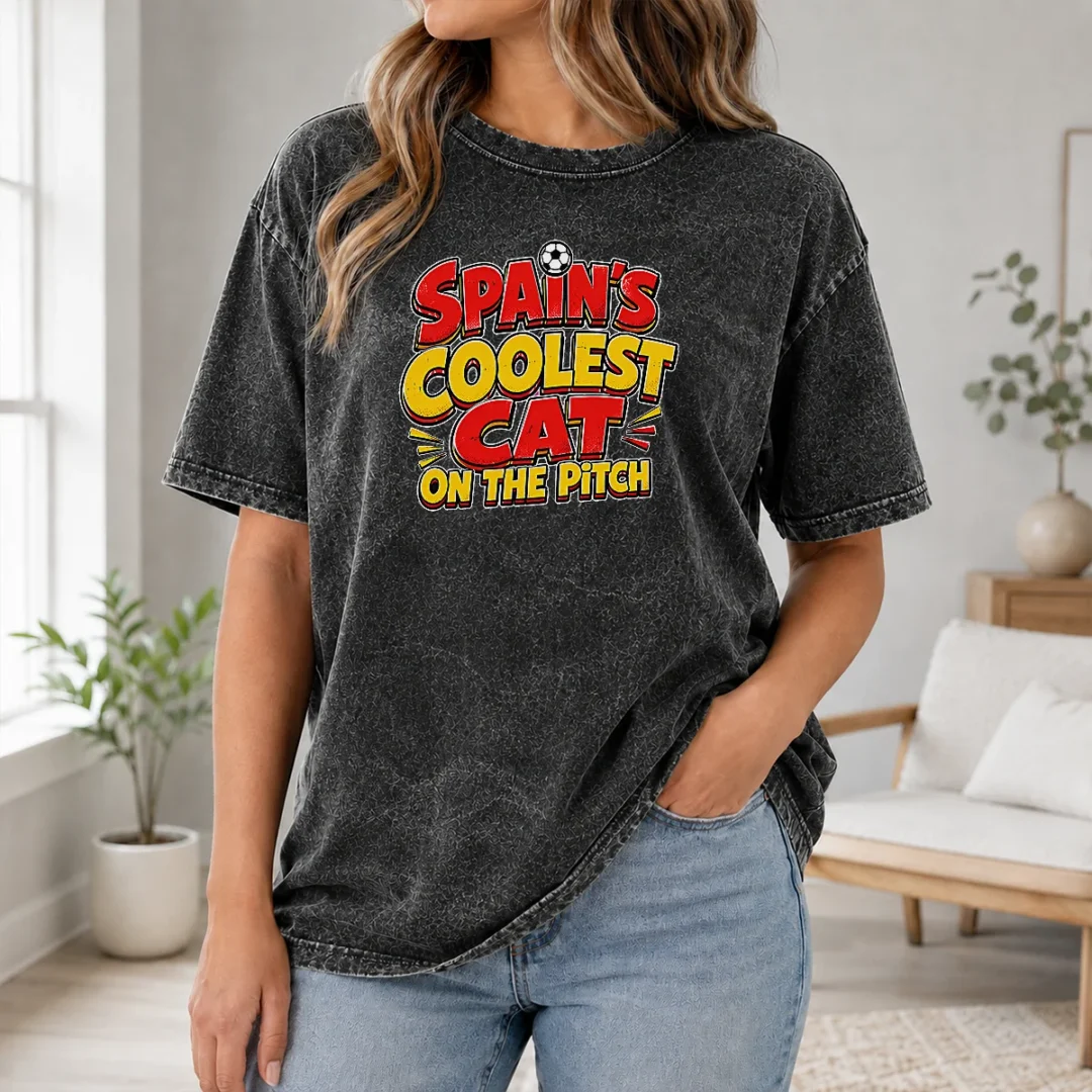 Original Spain Soccer Cat Meme Funny Cartoon Washed T Shirt Original Spain Soccer Cat Meme Funny Cartoon Washed T-Shirt