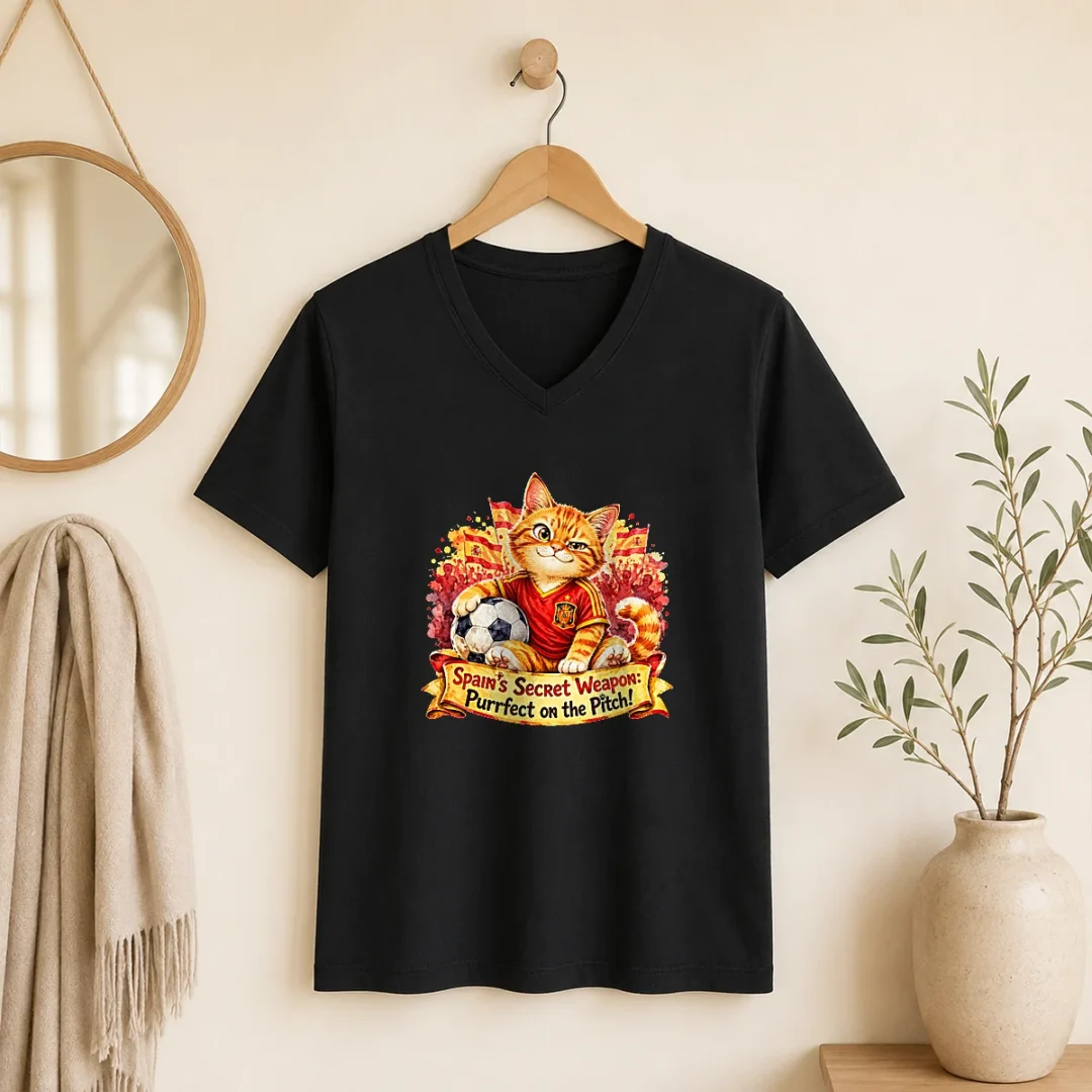 original-spain-soccer-cat-meme-watercolor-v-neck-shirt Original Spain Soccer Cat Meme Watercolor V-Neck Shirt