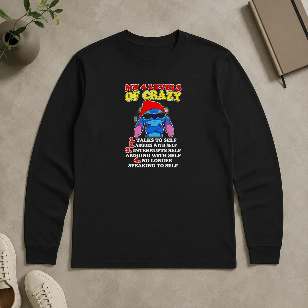 Original Stitch Lilo And Stitch My 4 Levels Of Crazy Talks To Self Argues With Self Long Sleeve Shirt Original Stitch Lilo And Stitch My 4 Levels Of Crazy Talks To Self Argues With Self Long Sleeve Shirt
