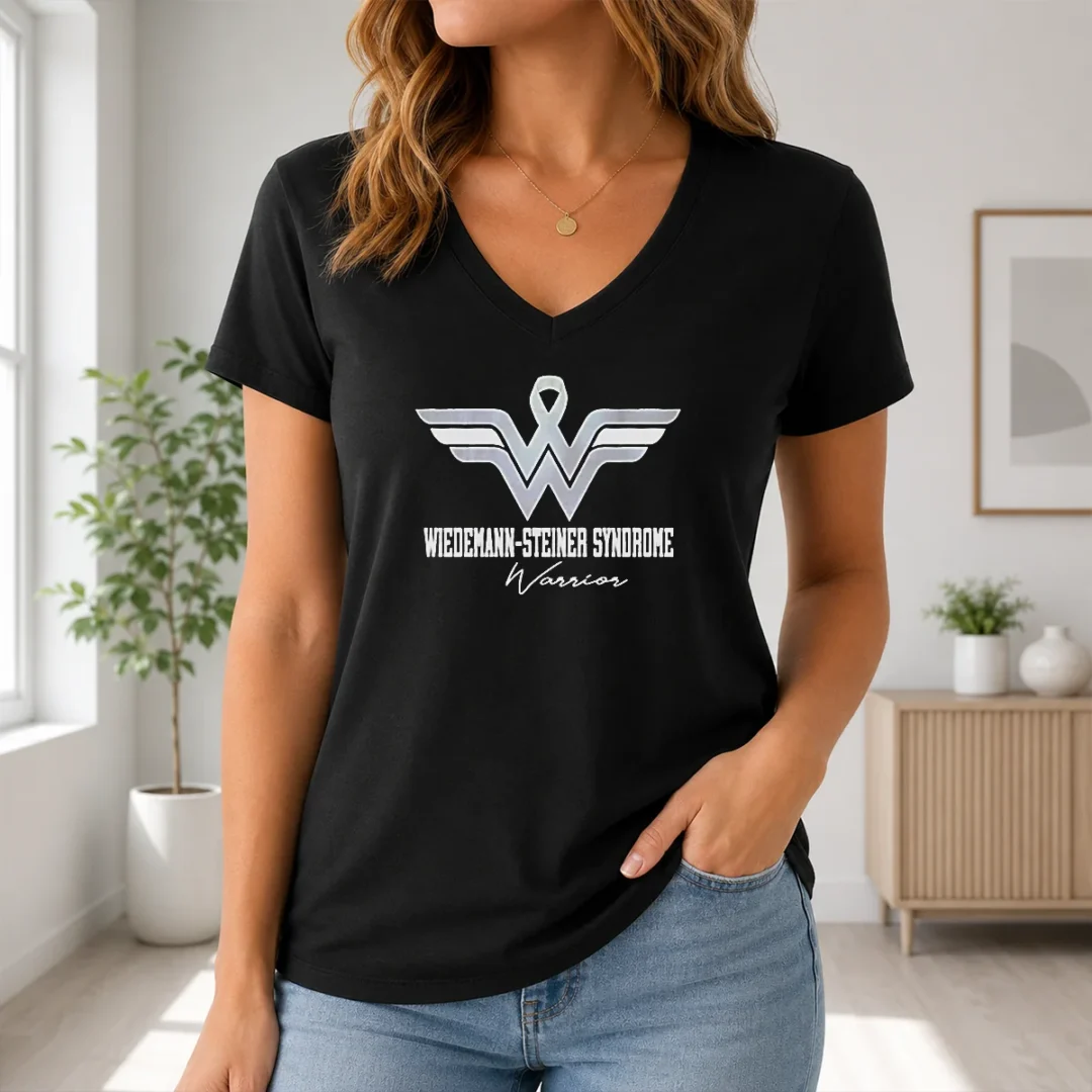 Original Wiedemann Steiner Syndrome Warrior Logo V Neck Shirt Original Wiedemann Steiner Syndrome Warrior Logo V-Neck Shirt