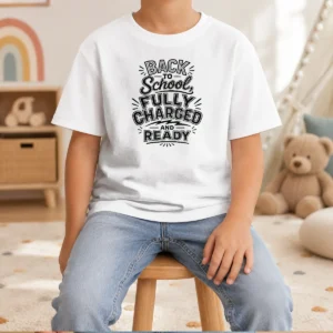 Hot Premium Back To School Fully Charged Line Art Kids T-Shirt
