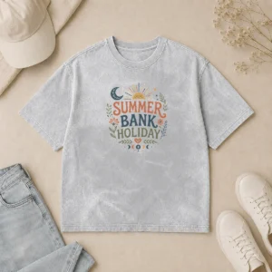 Hot Boho Celestial Summer Bank Holiday Moon Sun Floral Washed T-Shirt