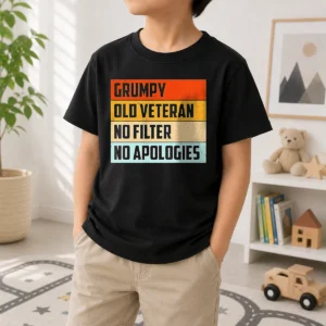 Official Grumpy Old Veteran No Filter No Apologies Retro Kids T-Shirt