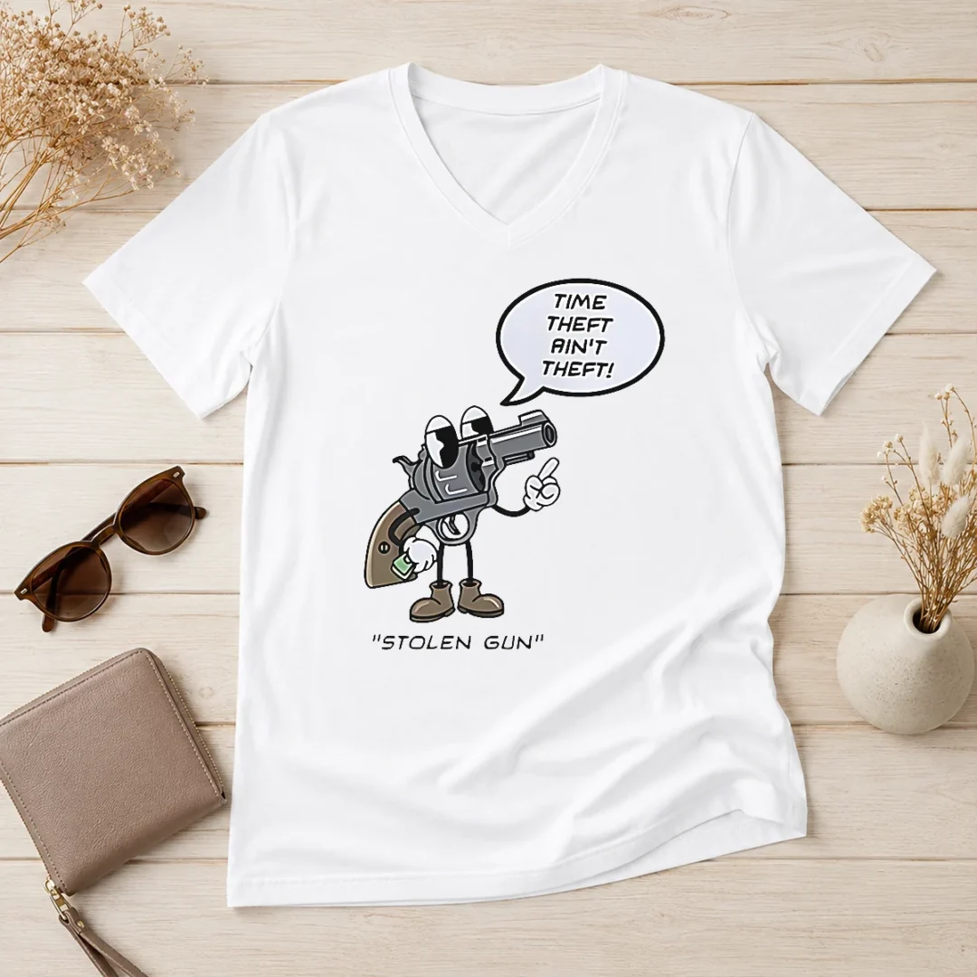 perfect-hot-stolen-gun-time-theft-ain-t-theft-rubber-hose-style-v-neck-shirt Perfect Hot Stolen Gun Time Theft Ain'T Theft Rubber Hose Style V-Neck Shirt