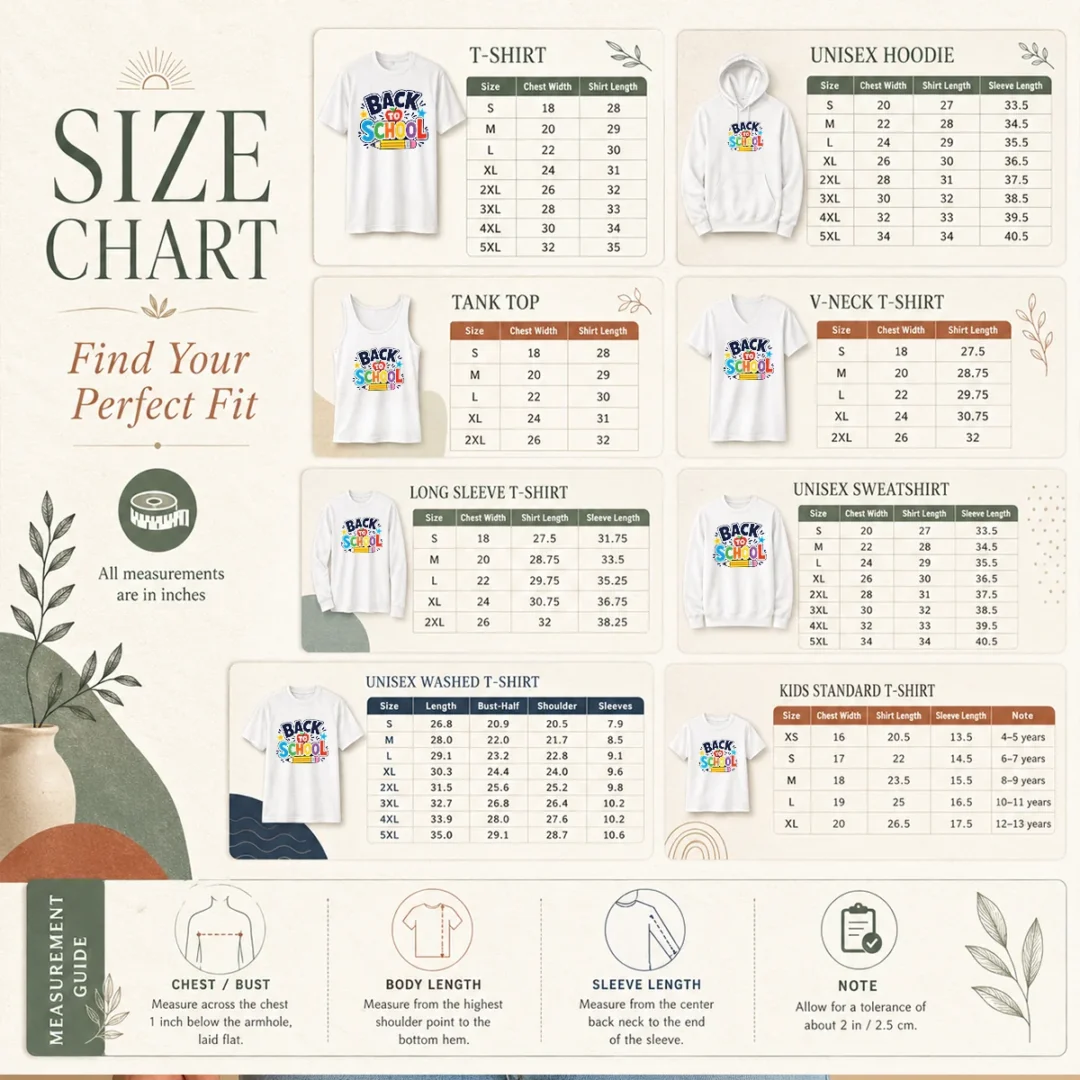 premium-bold-modern-back-to-school-orange-circle-size-chart Size chart for Premium Bold Modern Back To School Orange Circle with measurements in inches and cm to help choose the right fit