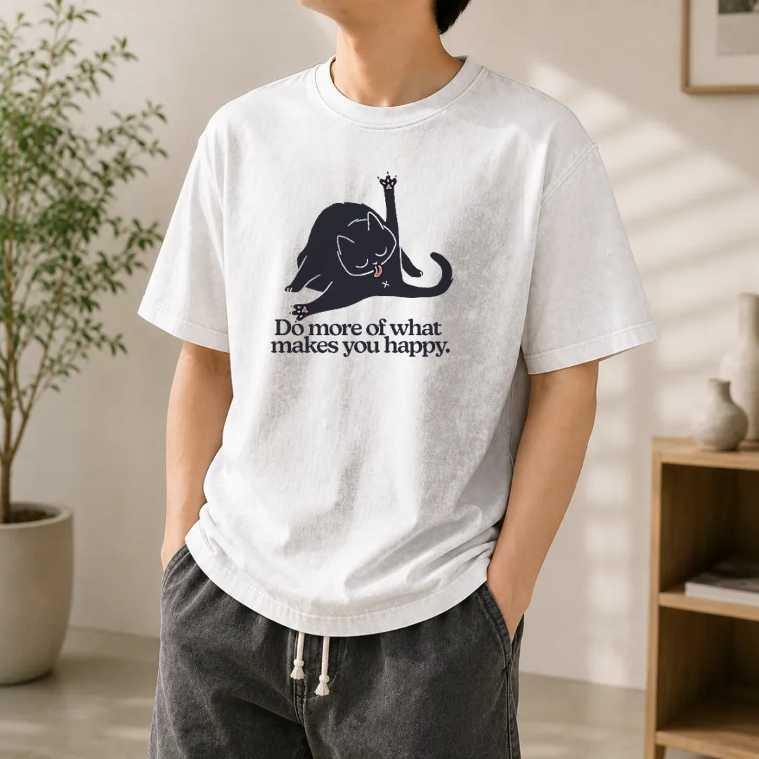 premium-do-more-of-what-makes-you-happy-black-cat-washed-t-shirt Premium Do More Of What Makes You Happy Black Cat Washed T-Shirt