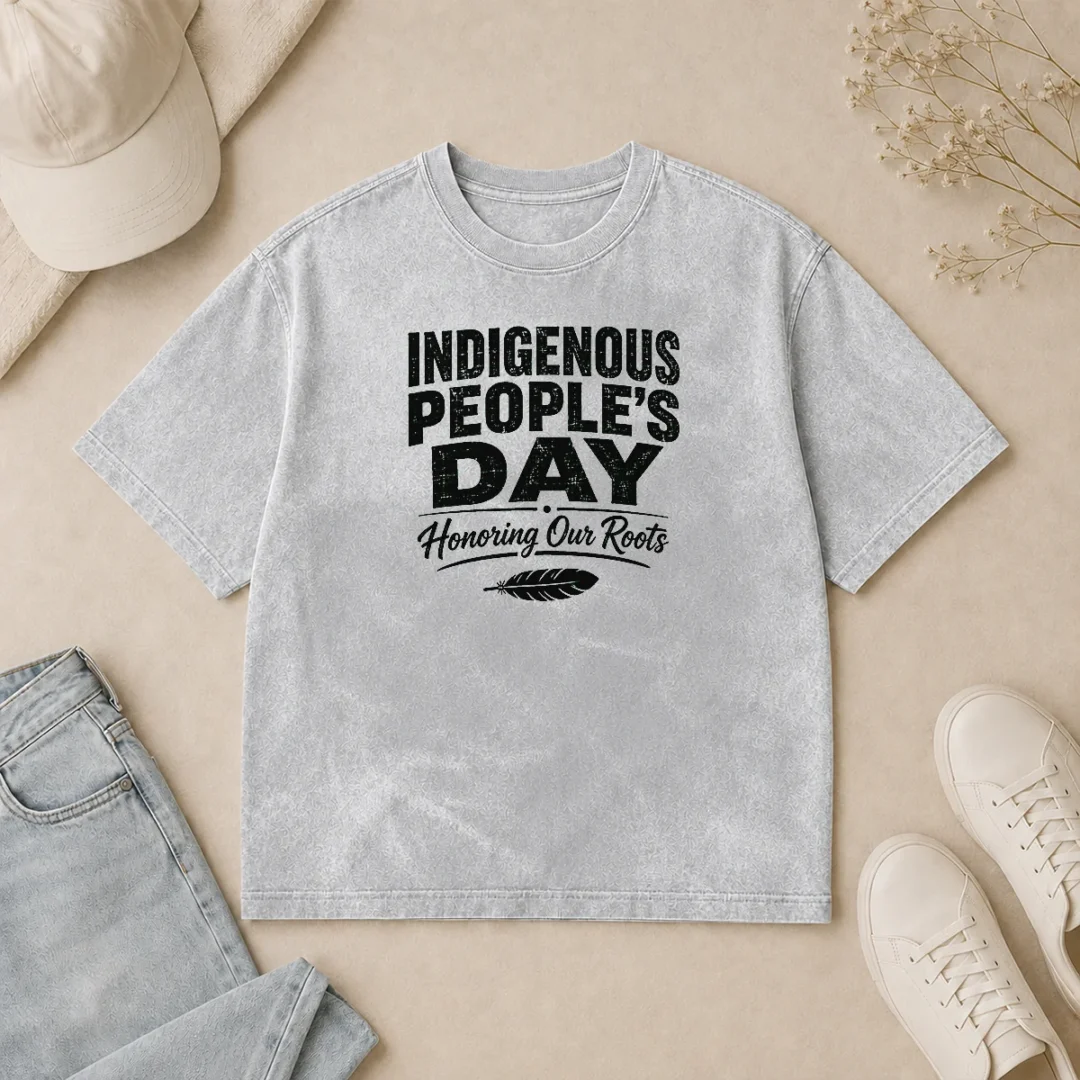 Premium Happy Indigenous Peoples Day Pride Silhouette Washed T Shirt Premium Happy Indigenous Peoples Day Pride Silhouette Washed T-Shirt