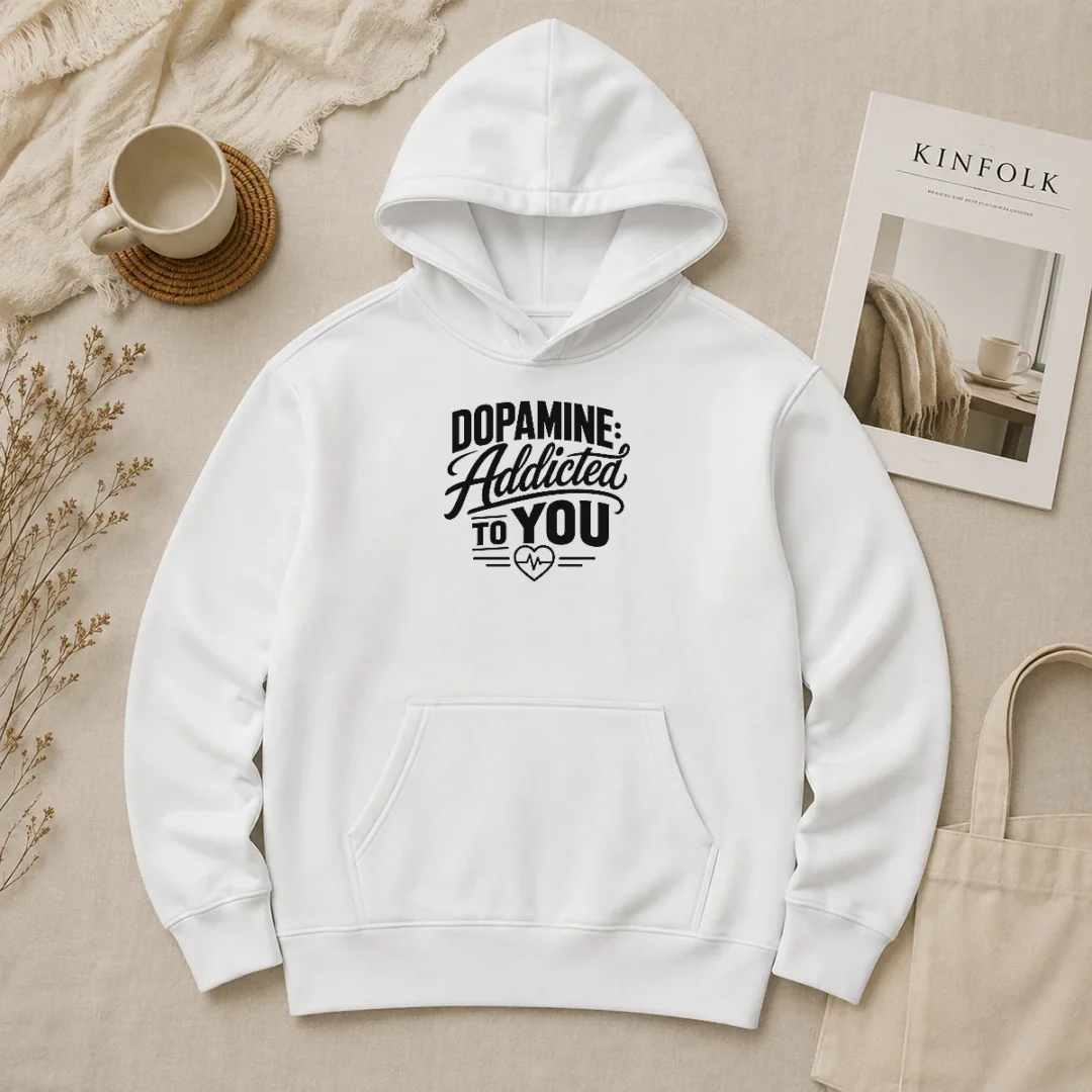 Premium Hot Dopamine Addicted To You Line Art Romance Hoodie Premium Hot Dopamine Addicted To You Line Art Romance Hoodie in black with white line art design on front