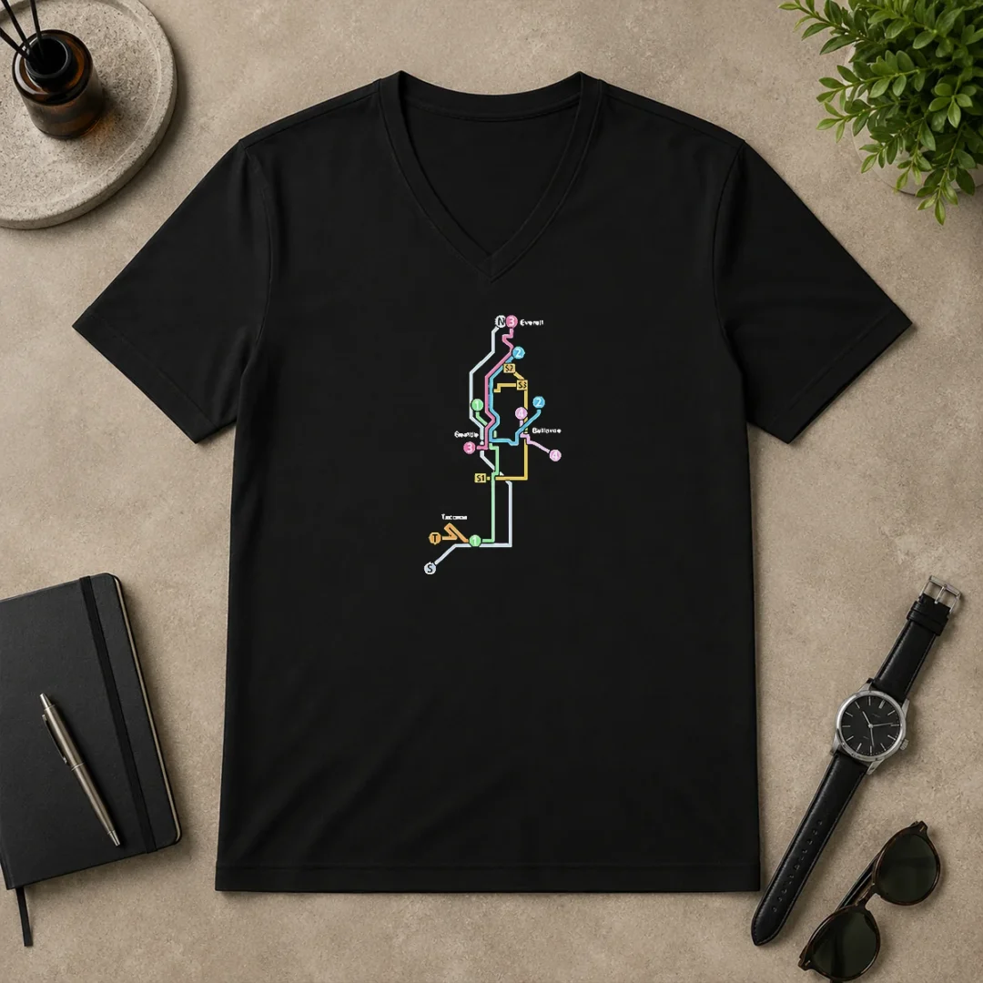 Premium Hot Seattle Tacoma Everett And Bellevue Transit Map V Neck Shirt Premium Hot Seattle Tacoma Everett And Bellevue Transit Map V-Neck Shirt