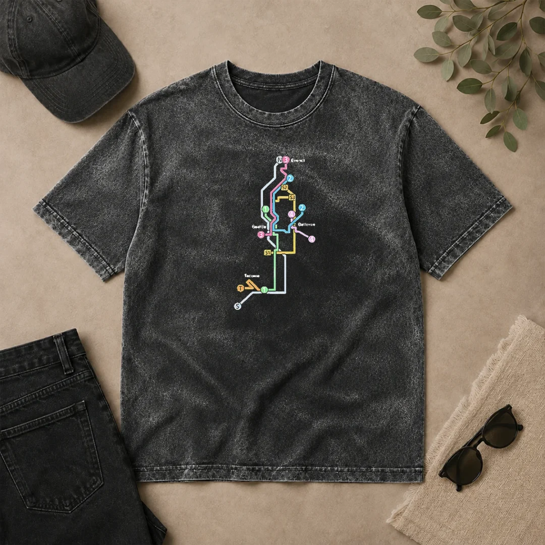 Premium Hot Seattle Tacoma Everett And Bellevue Transit Map Washed T Shirt Premium Hot Seattle Tacoma Everett And Bellevue Transit Map Washed T-Shirt