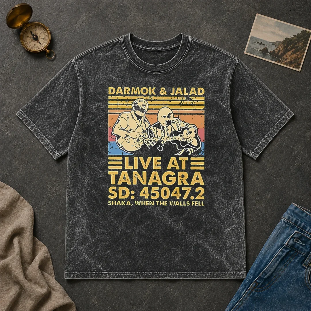 Premium Hot Vintage Darmok And Jalad Live At Tanagra Shaka When The Walls Fell Washed T Shirt Premium Hot Vintage Darmok And Jalad Live At Tanagra Shaka When The Walls Fell Washed T-Shirt