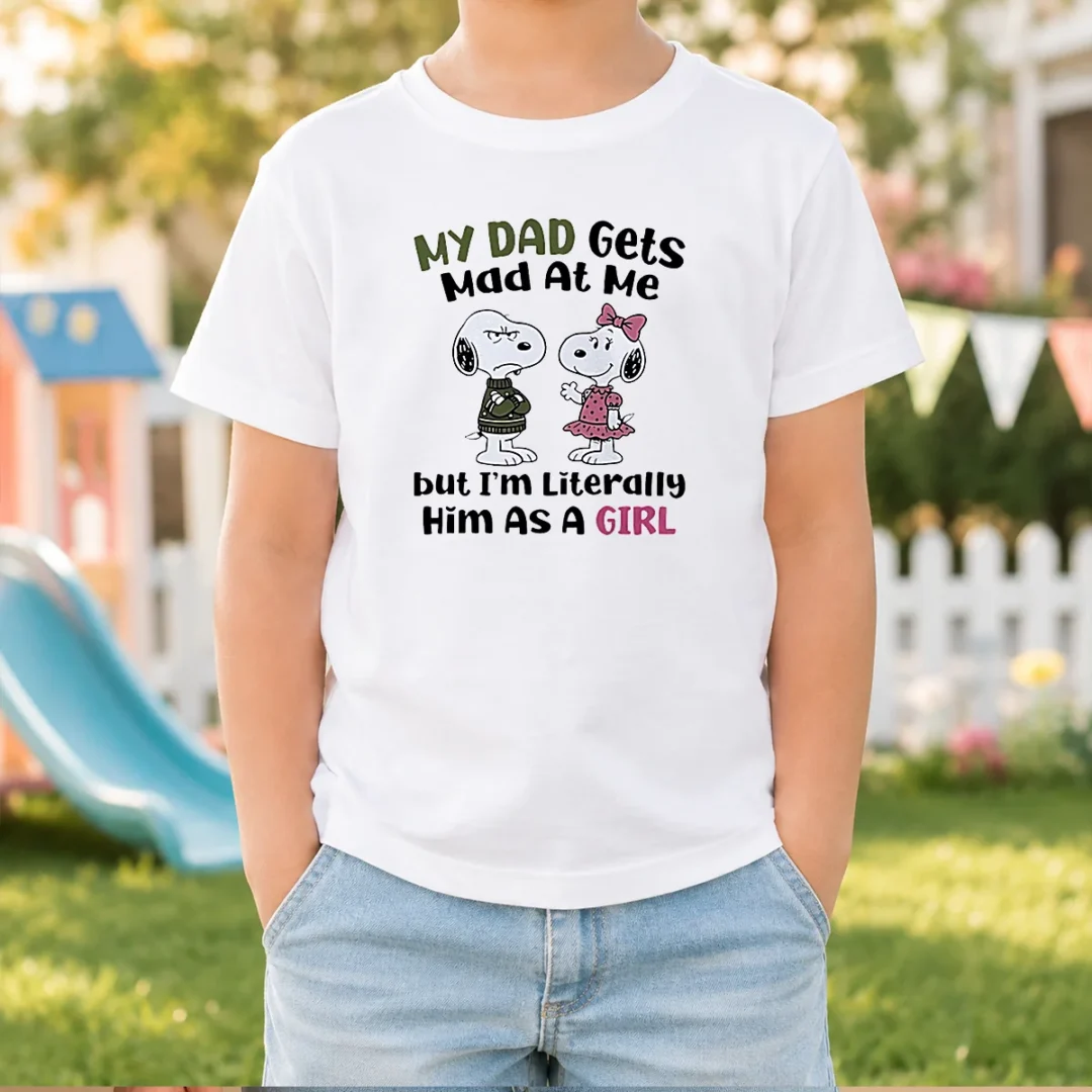 premium-my-dad-gets-mad-at-me-but-i-m-literally-him-as-a-girl-snoopy-kids-t-shirt Premium My Dad Gets Mad At Me But I'M Literally Him As A Girl Snoopy Kids T-Shirt