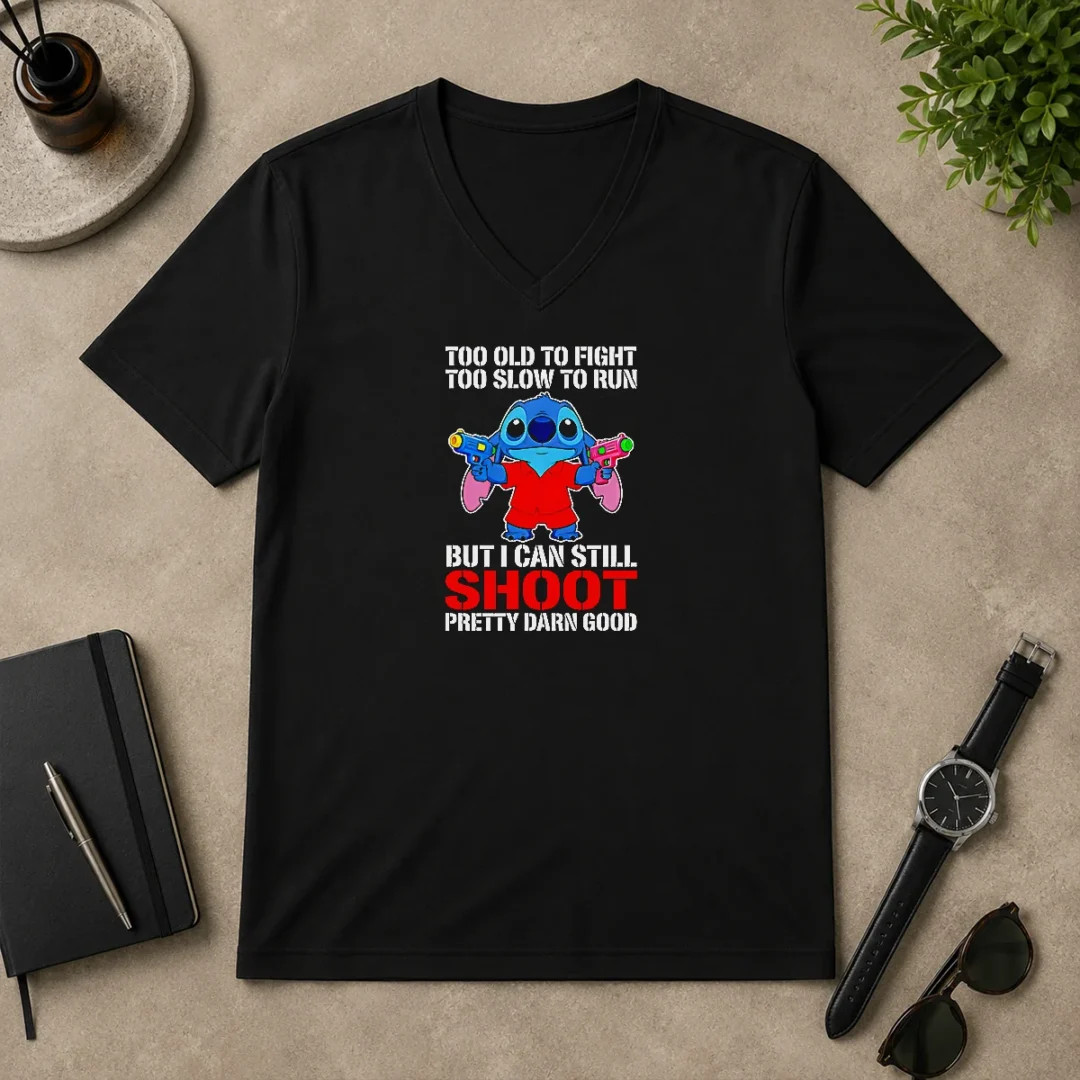 Premium Nice Stitch Lilo And Stitch Too Old To Fight Too Slow To Run But I Can Still Shoot V Neck Shirt Premium Nice Stitch Lilo And Stitch Too Old To Fight Too Slow To Run But I Can Still Shoot V-Neck Shirt