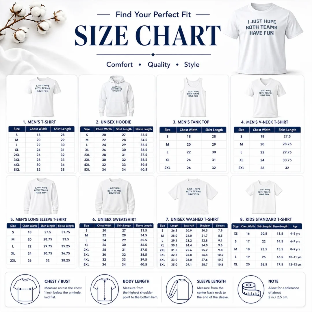 Premium Official I Just Hope Both Teams Have Fun Football Size Chart Size chart for Premium Official I Just Hope Both Teams Have Fun Football with measurements in inches and cm to help choose the right fit
