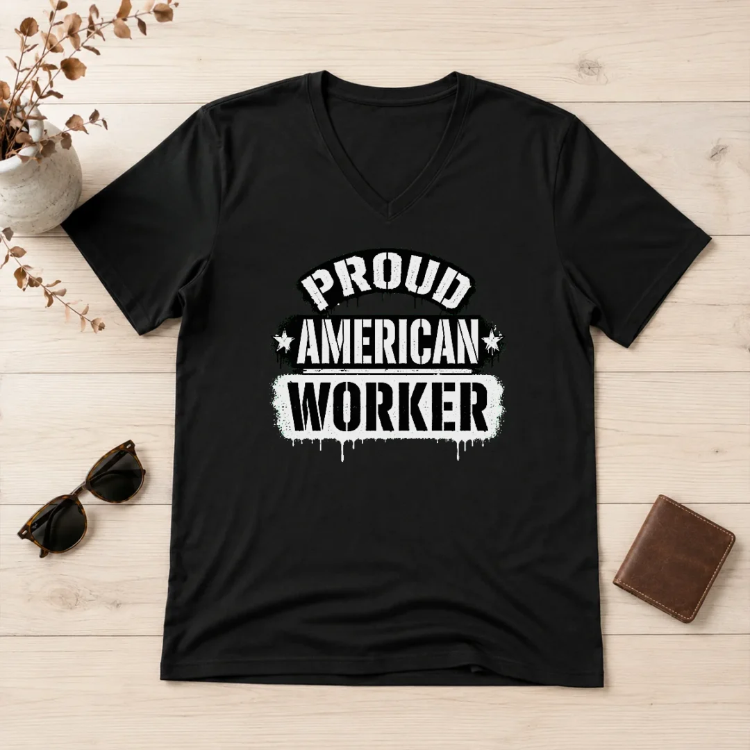 premium-original-labour-day-proud-american-worker-stencil-v-neck-shirt Premium Original Labour Day Proud American Worker Stencil V-Neck Shirt