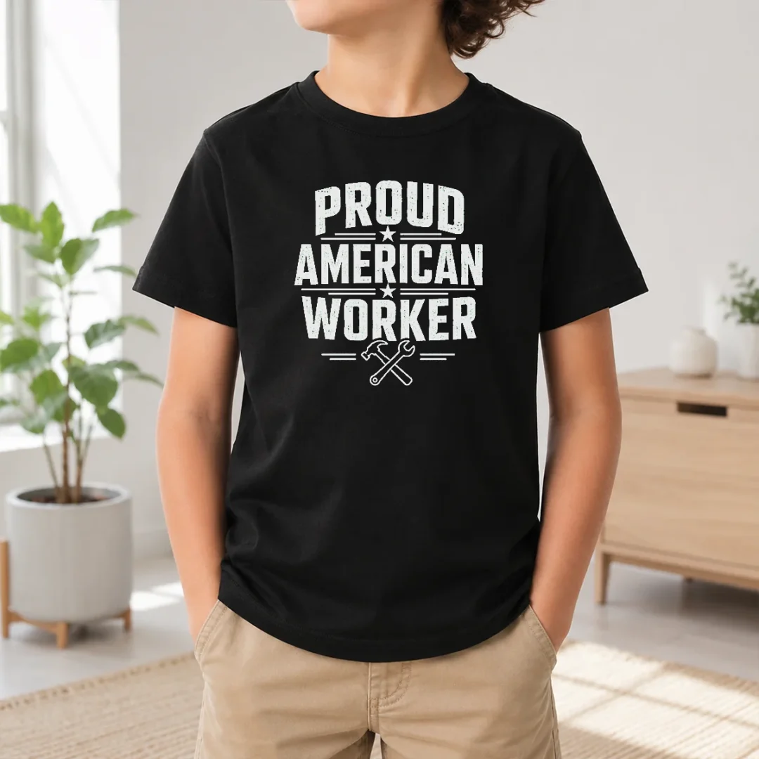 Premium Pretty Labour Day Proud American Worker Line Art Kids T Shirt Premium Pretty Labour Day Proud American Worker Line Art Kids T-Shirt