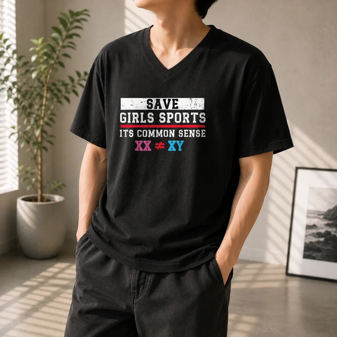 premium-save-girls-sports-common-sense-statement-v-neck-shirt Premium Save Girls Sports Common Sense Statement V-Neck Shirt