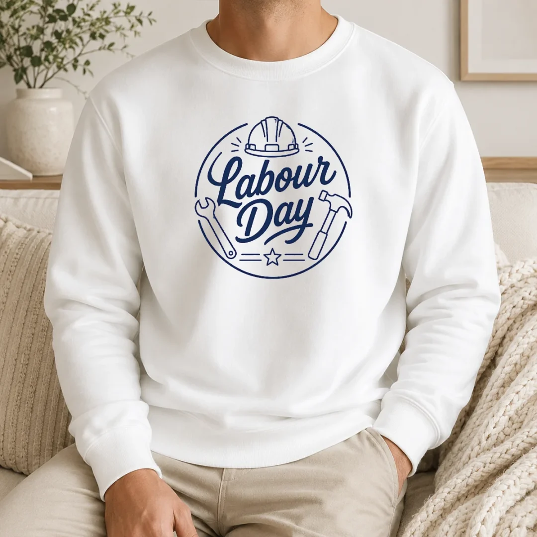 Premium Top Minimalist Line Art Labour Day Script Sweater Premium Top Minimalist Line Art Labour Day Script Sweater