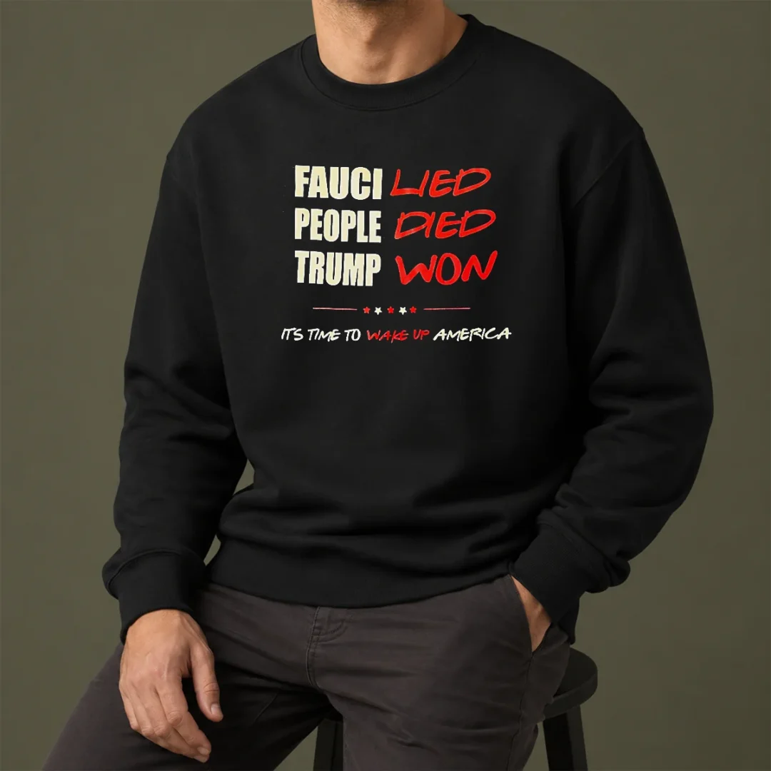 premium-trump-won-fauci-lied-people-died-it-s-time-to-wake-up-america-sweater Premium Trump Won Fauci Lied People Died It'S Time To Wake Up America printed sweater in navy blue, unisex fit