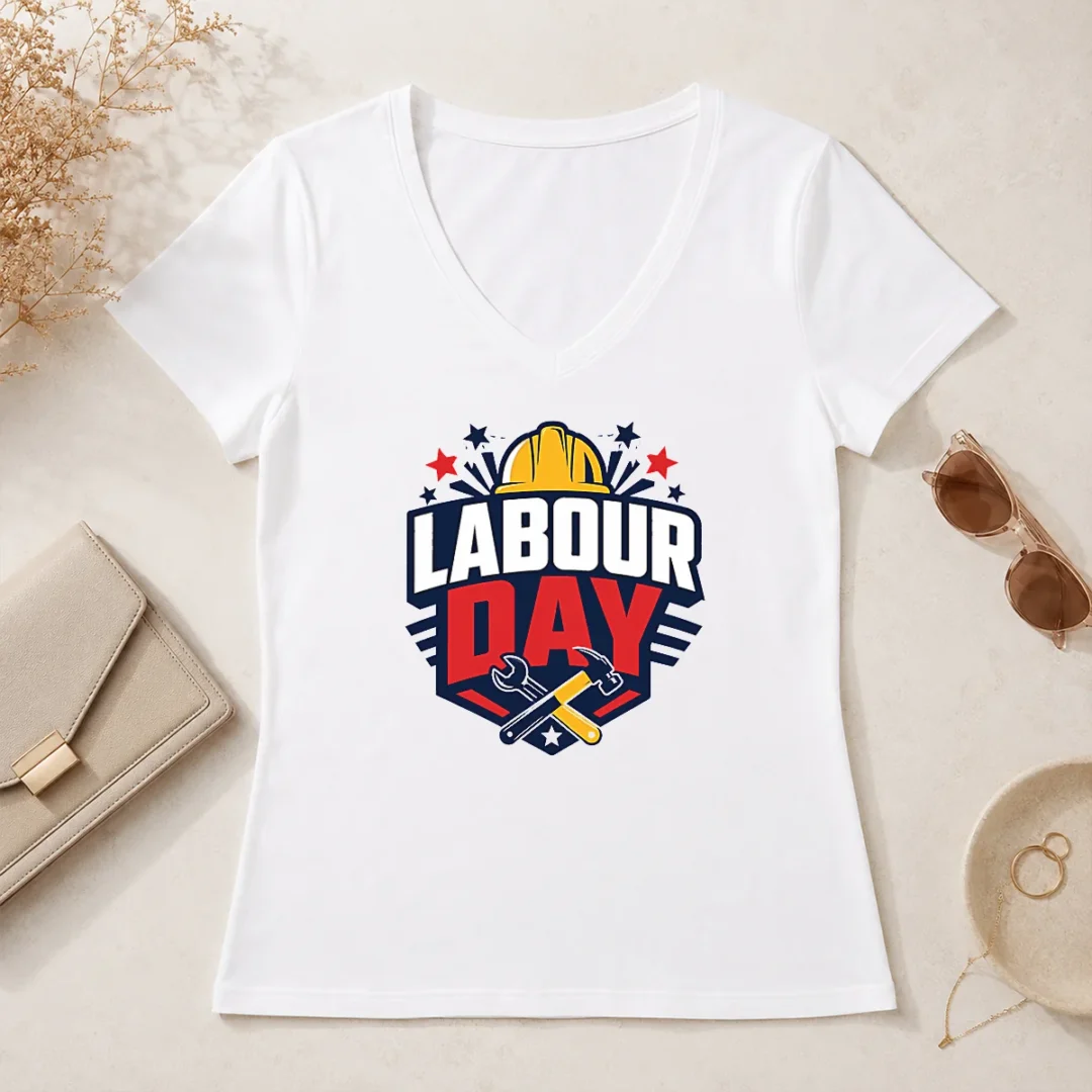 Pretty Bold Shield Badge Labour Day Construction Tools V Neck Shirt Pretty Bold Shield Badge Labour Day Construction Tools V-Neck Shirt