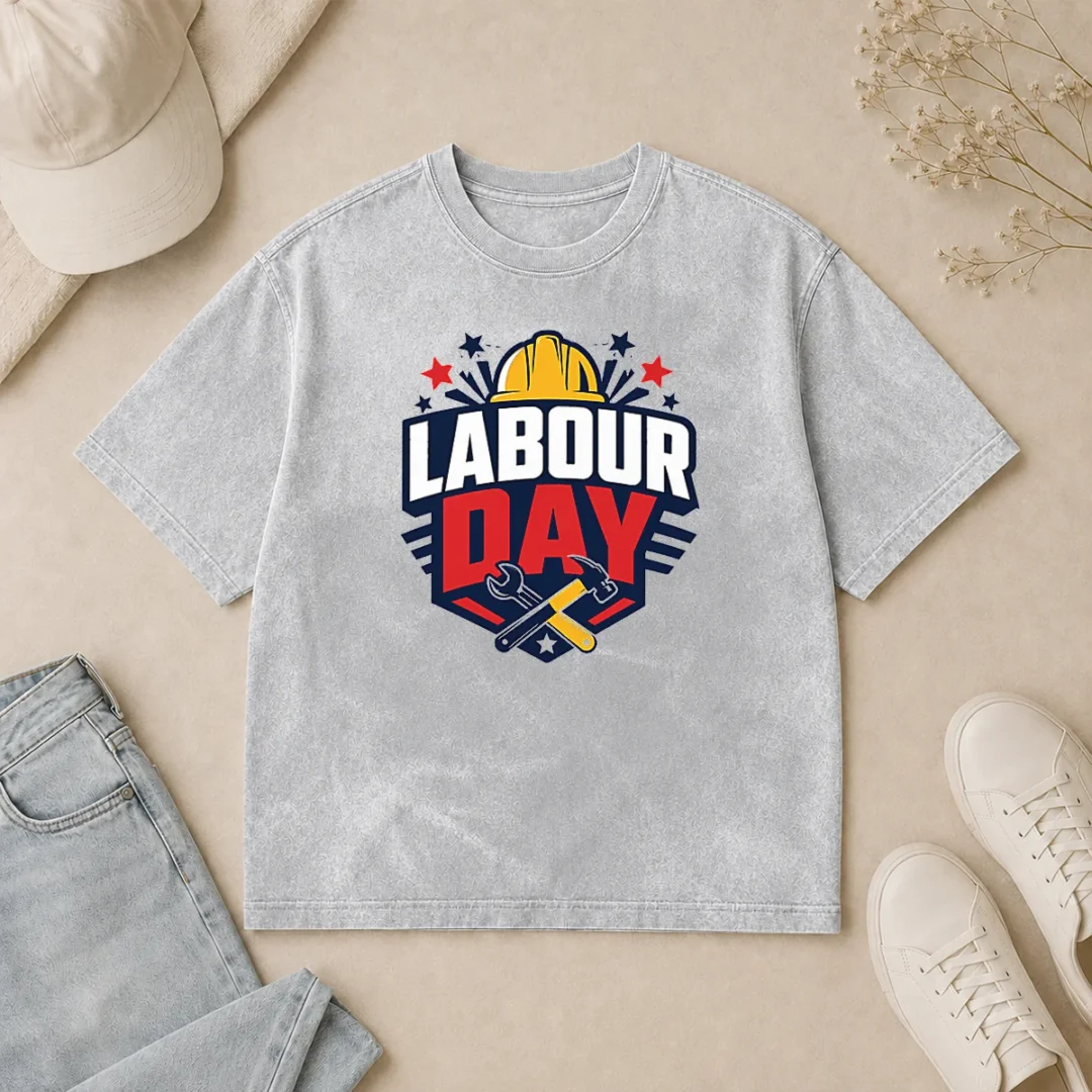 Pretty Bold Shield Badge Labour Day Construction Tools Washed T Shirt Pretty Bold Shield Badge Labour Day Construction Tools Washed T-Shirt