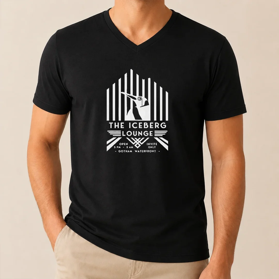 Pretty Good Penguin The Iceberg Lounge Open Invite Gotham Waterfront V Neck Shirt Pretty Good Penguin The Iceberg Lounge Open Invite Gotham Waterfront V-Neck Shirt
