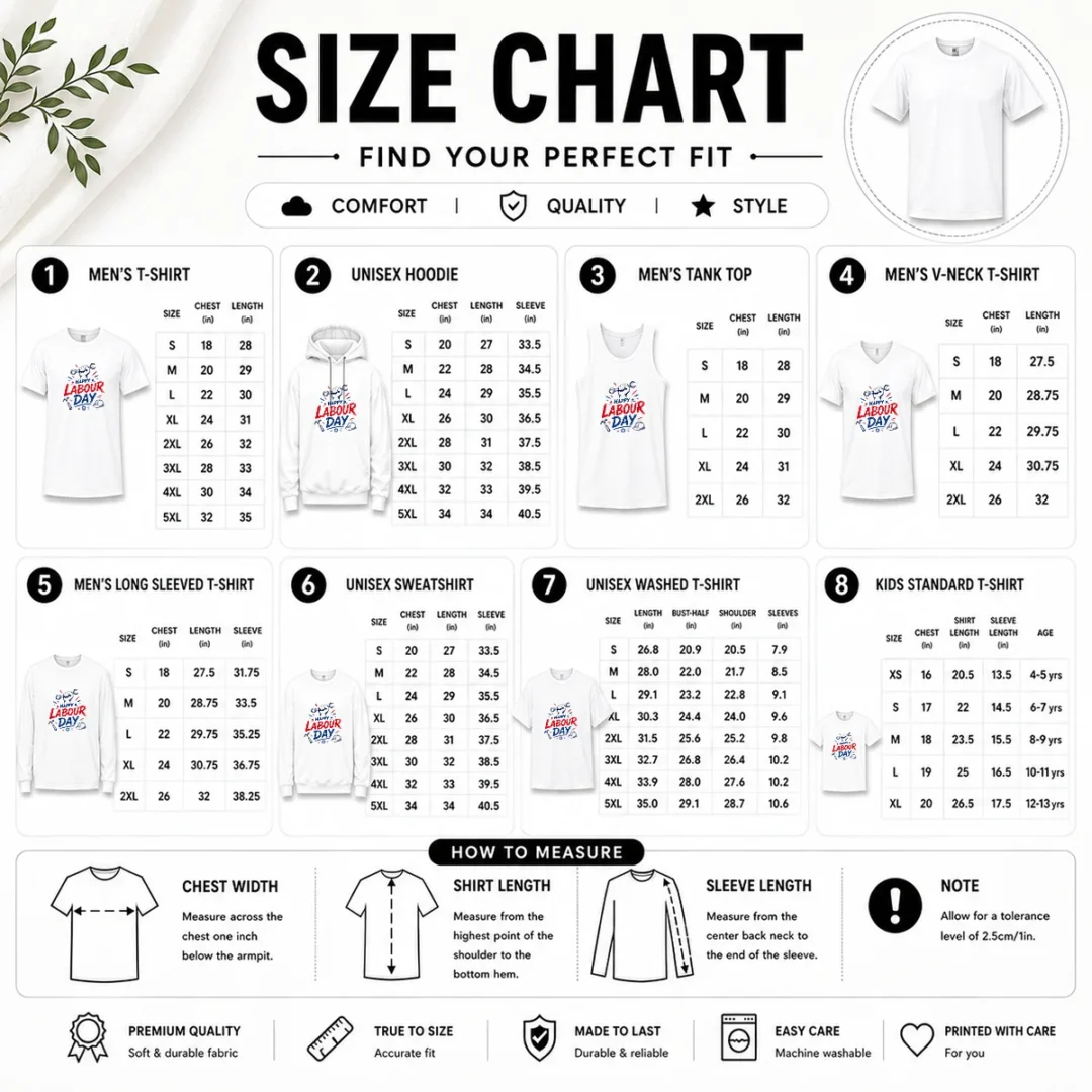 pretty-happy-labour-day-sketch-hand-wrench-hammer-tools-size-chart Size chart for Pretty Happy Labour Day Sketch Hand Wrench Hammer Tools with measurements in inches and cm to help choose the right fit
