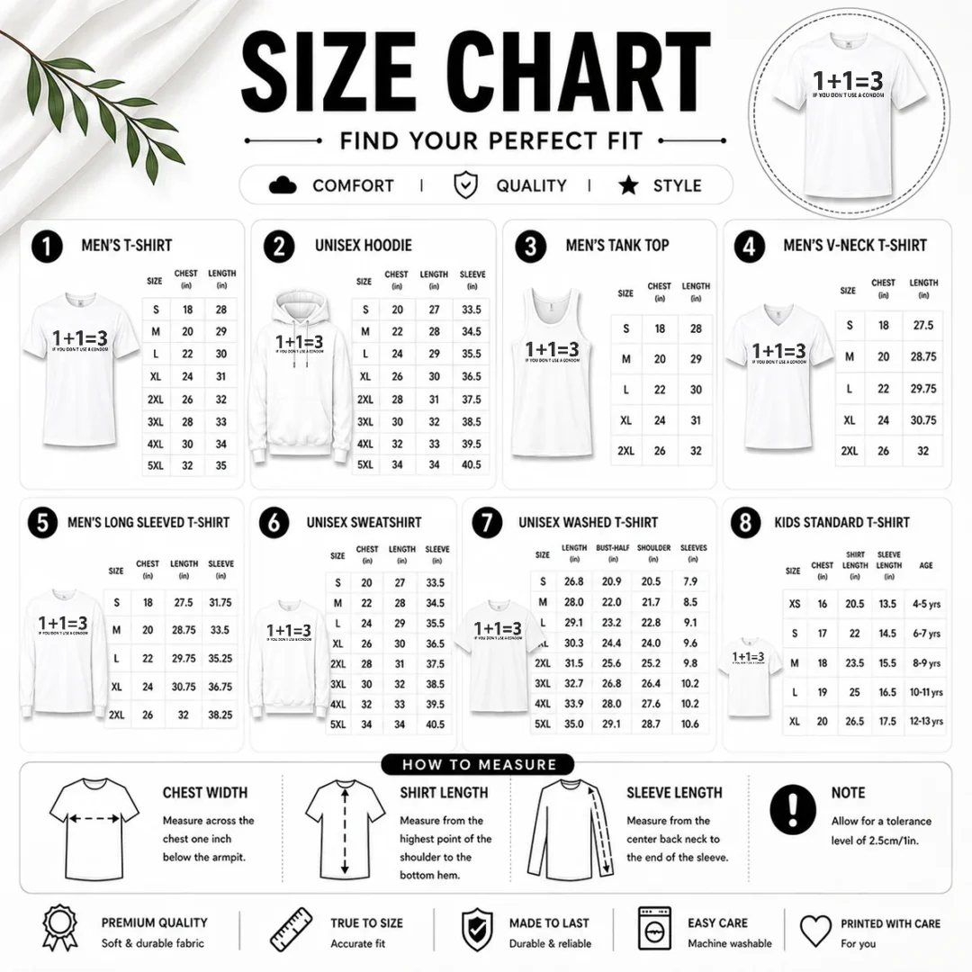 pretty-if-you-don-t-use-a-condom-contraception-joke-size-chart Size chart for Pretty If You Don'T Use A Condom Contraception Joke with measurements in inches and cm to help choose the right fit