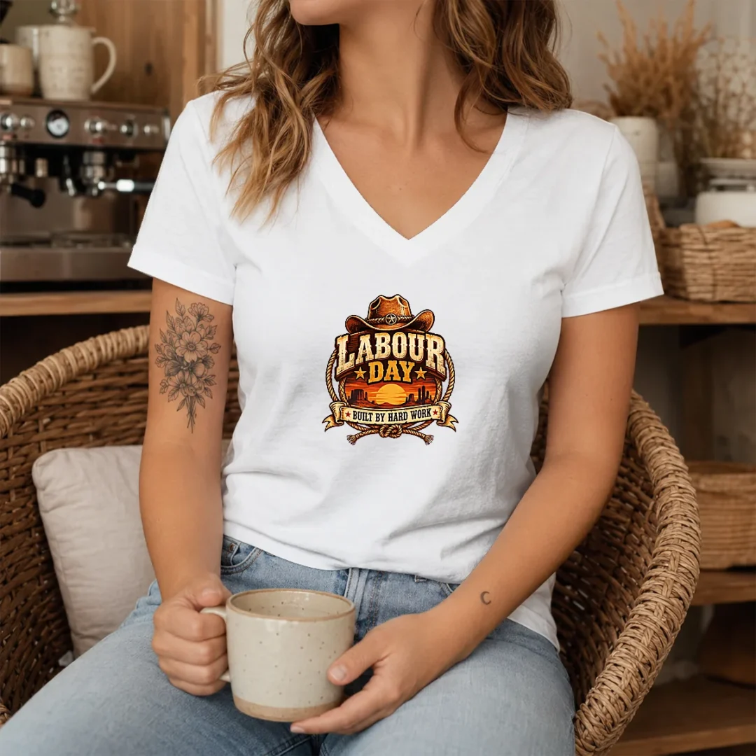 pretty-labour-day-built-by-hard-work-desert-sunset-cowboy-v-neck-shirt Pretty Labour Day Built By Hard Work Desert Sunset Cowboy V-Neck Shirt