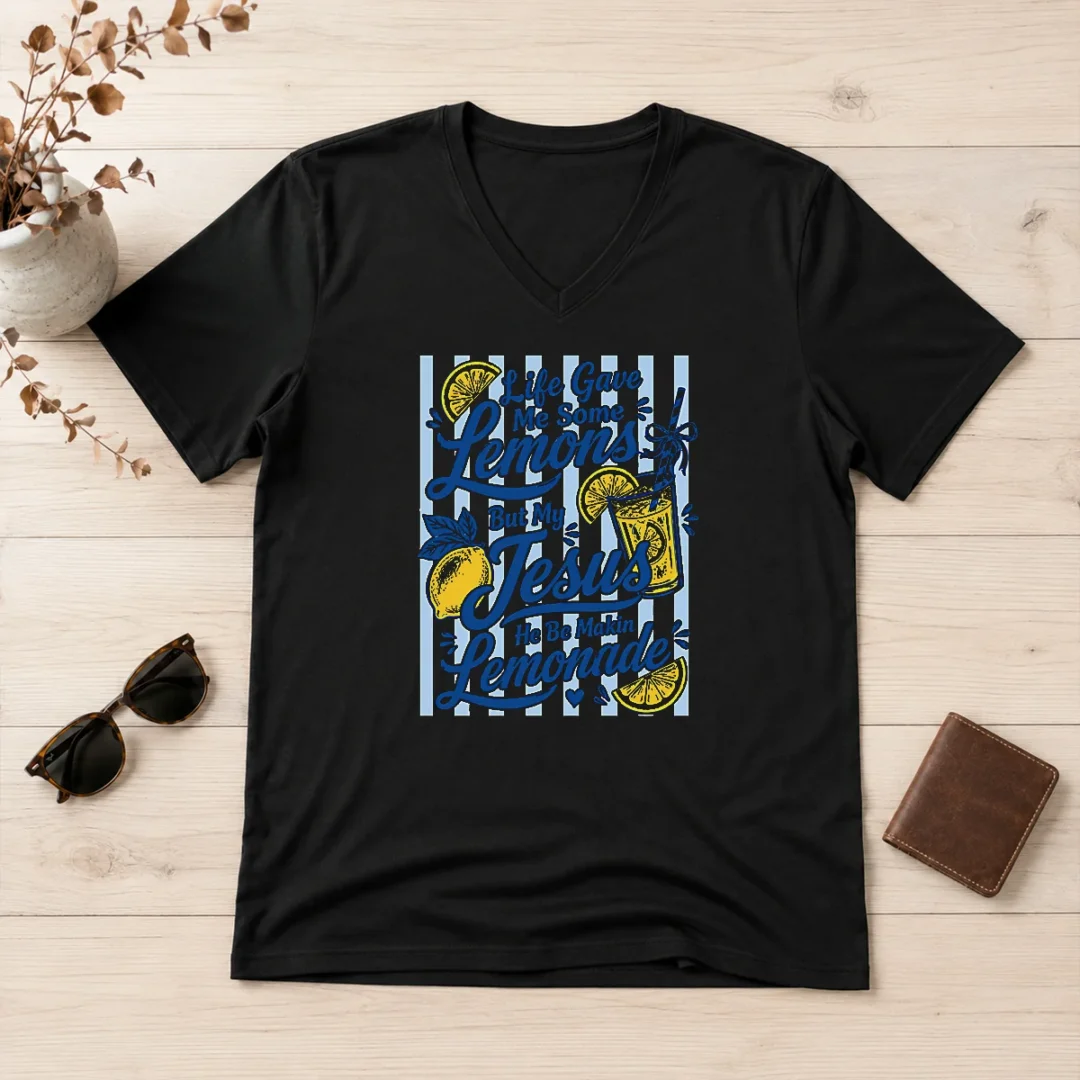 pretty-life-gave-me-lemons-jesus-makes-lemonade-black-v-neck-shirt Pretty Life Gave Me Lemons Jesus Makes Lemonade Black V-Neck Shirt