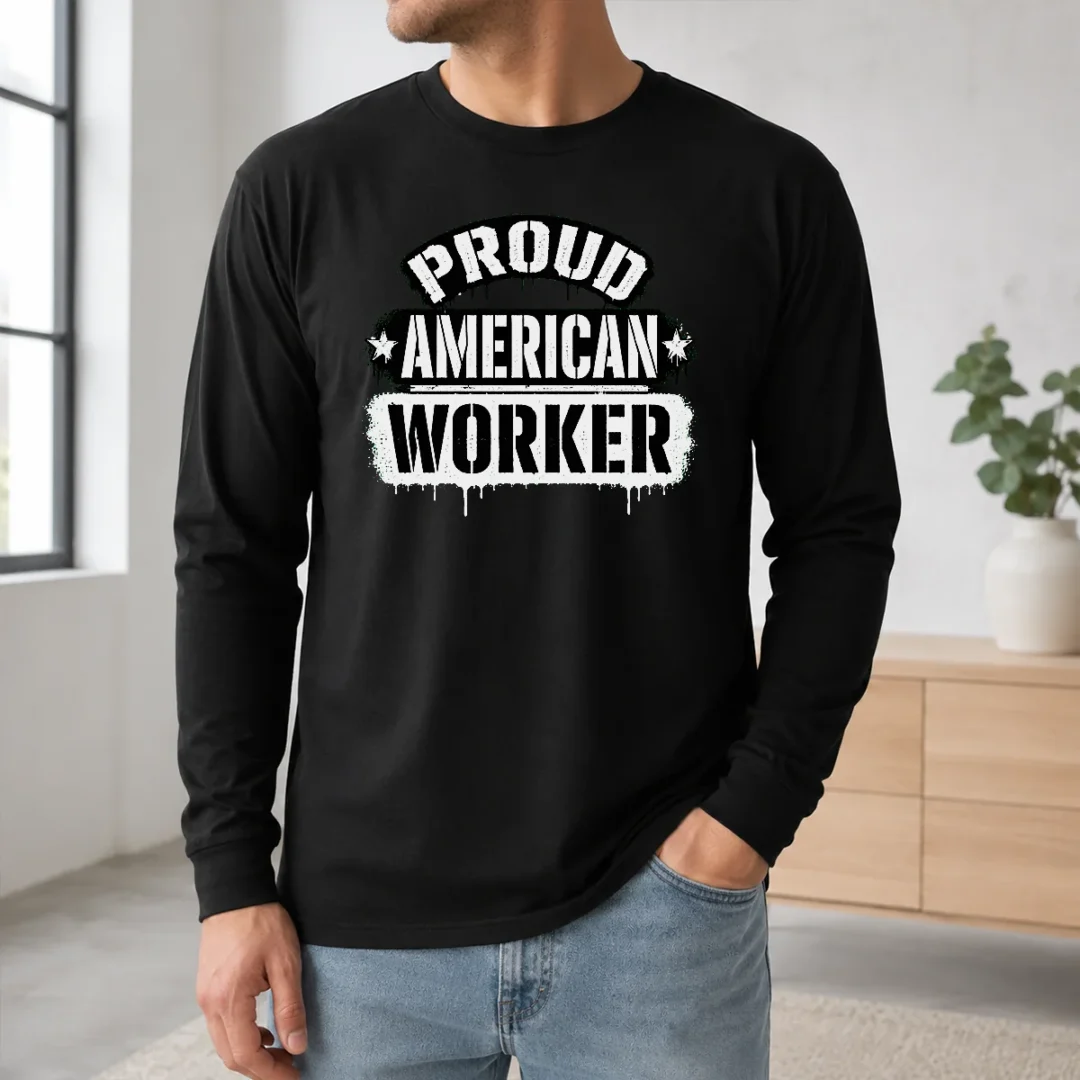 Pretty Official Labour Day Proud American Worker Stencil Long Sleeve Shirt Pretty Official Labour Day Proud American Worker Stencil Long Sleeve Shirt