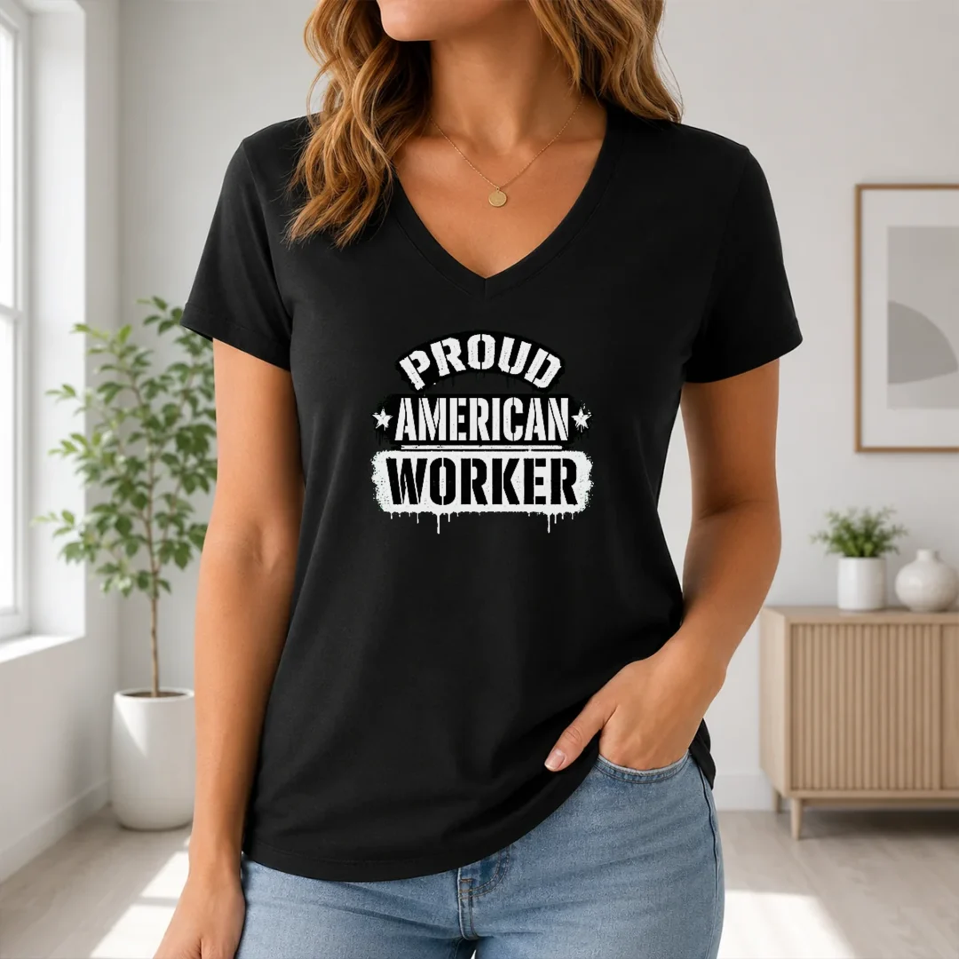 Pretty Official Labour Day Proud American Worker Stencil V Neck Shirt Pretty Official Labour Day Proud American Worker Stencil V-Neck Shirt