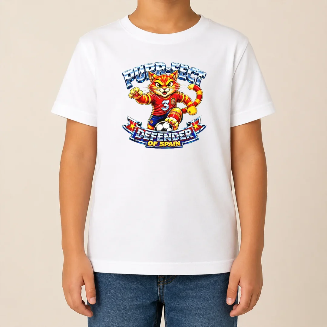 Pretty Premium Spain Soccer Cat Meme Purr Fect Defender YK Kids T Shirt Pretty Premium Spain Soccer Cat Meme Purr Fect Defender YK Kids T-Shirt