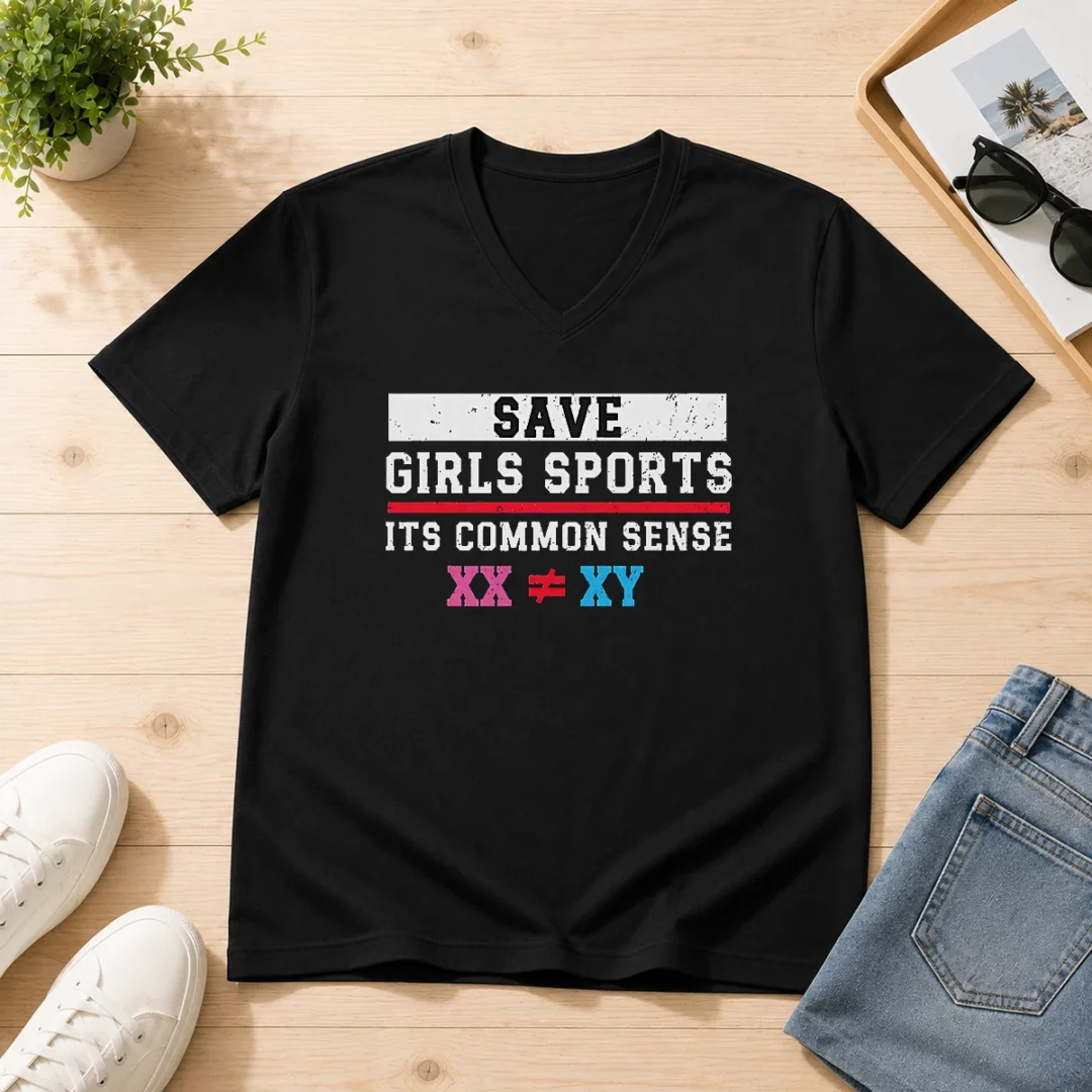 pretty-save-girls-sports-common-sense-statement-v-neck-shirt Pretty Save Girls Sports Common Sense Statement V-Neck Shirt