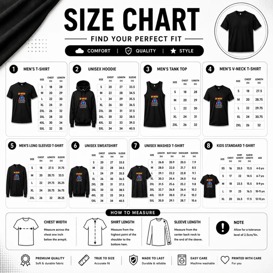 pretty-stitch-lilo-and-stitch-my-4-levels-of-crazy-talks-to-self-argues-with-self-size-chart Size chart for Pretty Stitch Lilo And Stitch My 4 Levels Of Crazy Talks To Self Argues With Self with measurements in inches and cm to help choose the right fit