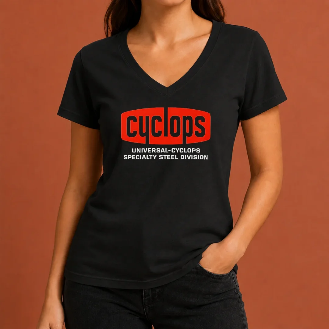 pretty-universal-cyclops-specialty-steel-division-logo-v-neck-shirt Pretty Universal Cyclops Specialty Steel Division Logo V-Neck Shirt