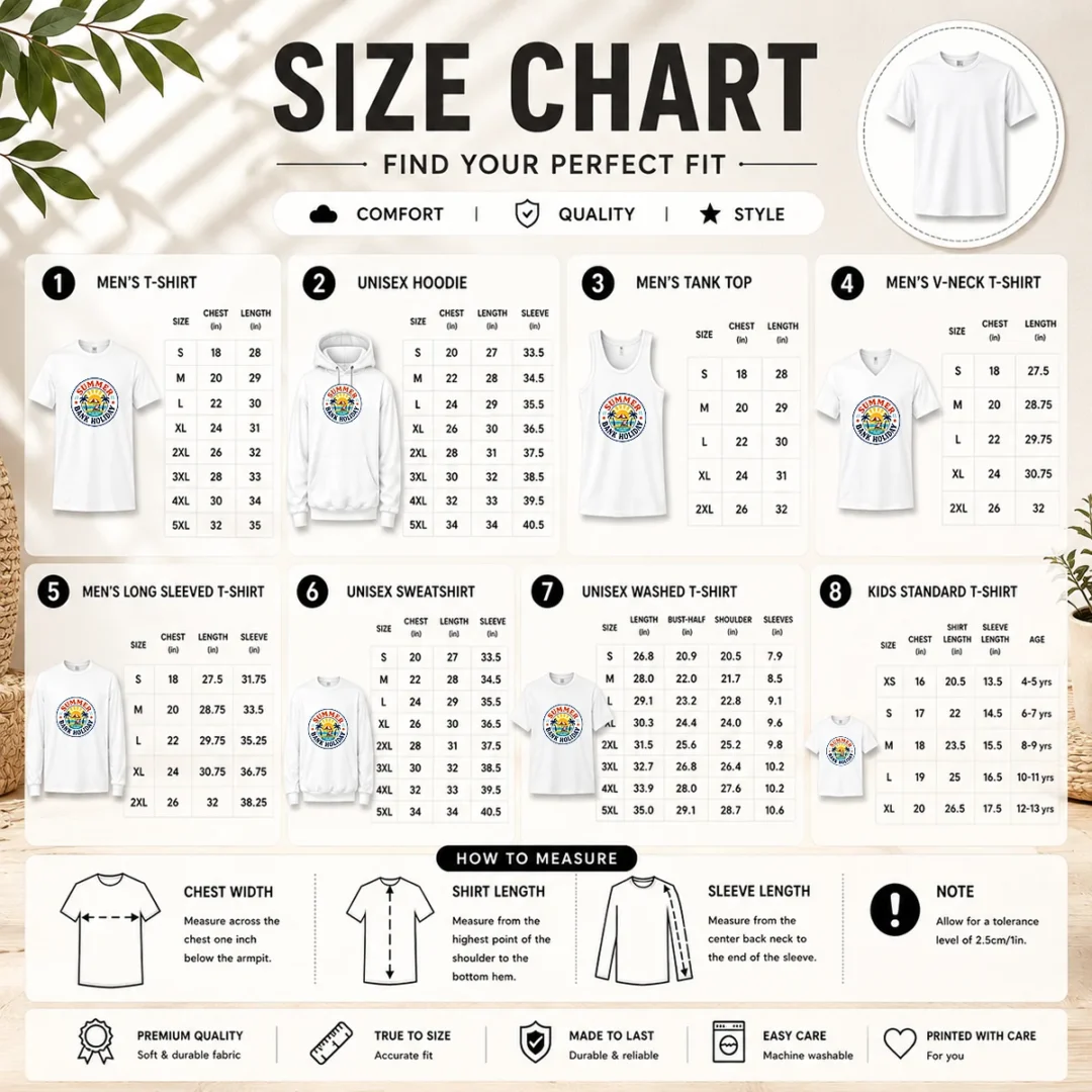 pretty-vintage-badge-summer-bank-holiday-relax-enjoy-unwind-size-chart Size chart for Pretty Vintage Badge Summer Bank Holiday Relax Enjoy Unwind with measurements in inches and cm to help choose the right fit