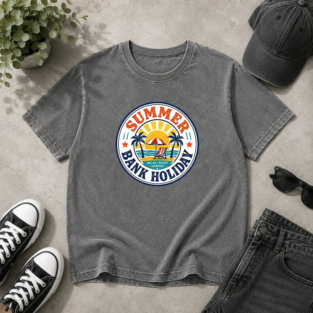 pretty-vintage-badge-summer-bank-holiday-relax-enjoy-unwind-washed-t-shirt Pretty Vintage Badge Summer Bank Holiday Relax Enjoy Unwind Washed T-Shirt