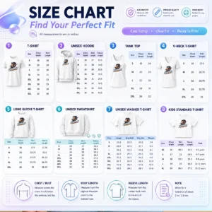 Size chart for Original Dubowsky Lightning Bolt D Letter Esports Logo with measurements in inches and cm to help choose the right fit