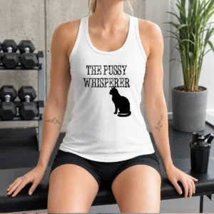 Top The Pussy Whisperer With Black Cat Silhouette Tank Top