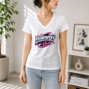 Pretty Dubowsky Chrome Metallic Star Burst Pop Art Logo V-Neck Shirt