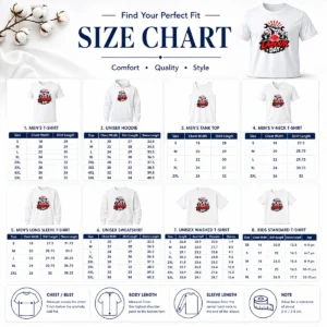 Size chart for Top Official Labour Day Workers Silhouette Fist Wrench Grunge with measurements in inches and cm to help choose the right fit