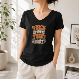 Premium Funny Halloween Trick On The Streets Treat In The Sheets V-Neck Shirt