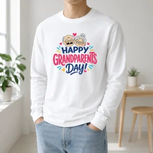 Pretty Happy Grandparents Day Cute Couple Hearts Typography Long Sleeve Shirt