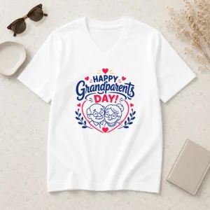 Awesome Happy Grandparents Day Heart Wreath Line Art V-Neck Shirt