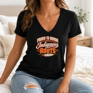 Funny Hot Bold Indigenous Peoples Day Pride Statement V-Neck Shirt