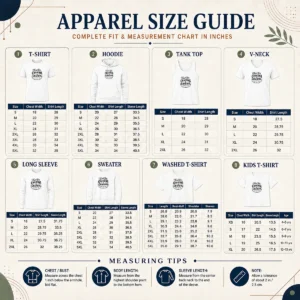 Size chart for Funny Official Grandparents Day Thank You With Line Art Typography with measurements in inches and cm to help choose the right fit