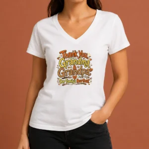Official Funny Grandparents Day Thank You Heartbeat Doodle V-Neck Shirt