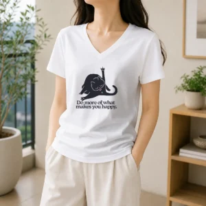 Premium Do More Of What Makes You Happy Black Cat V-Neck Shirt