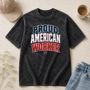 Premium Top Proud American Worker Labour Day Streetwear Washed T-Shirt